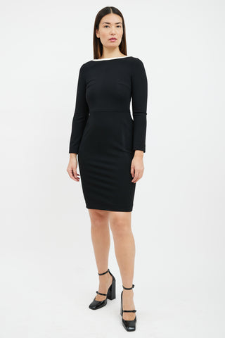 Prada Black 
White Long Sleeved Sheath Dress