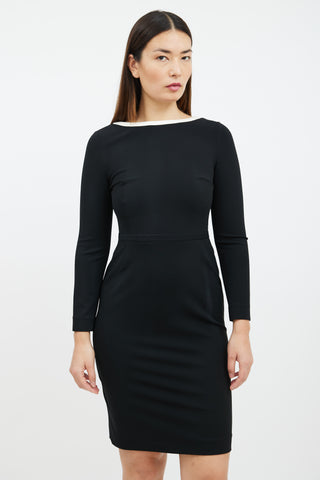 Prada Black 
White Long Sleeved Sheath Dress