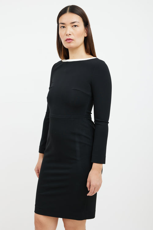 Prada Black 
White Long Sleeved Sheath Dress