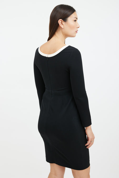 Prada Black 
White Long Sleeved Sheath Dress