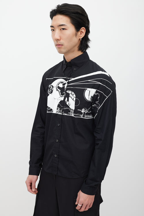 Prada Black 
White Print Shirt