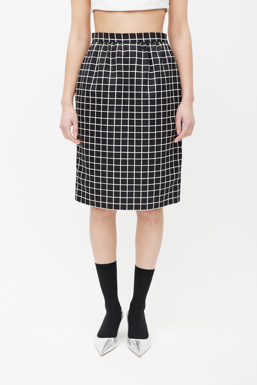 Prada Black 
White Windowpane Wool Skirt