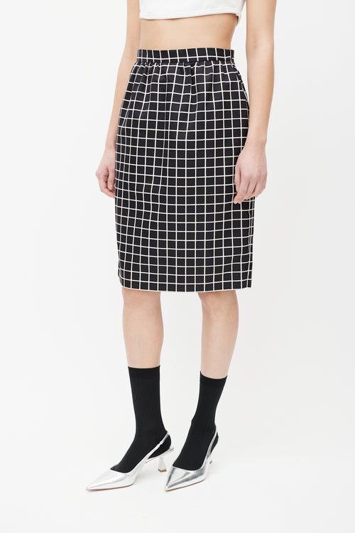 Prada Black 
White Windowpane Wool Skirt