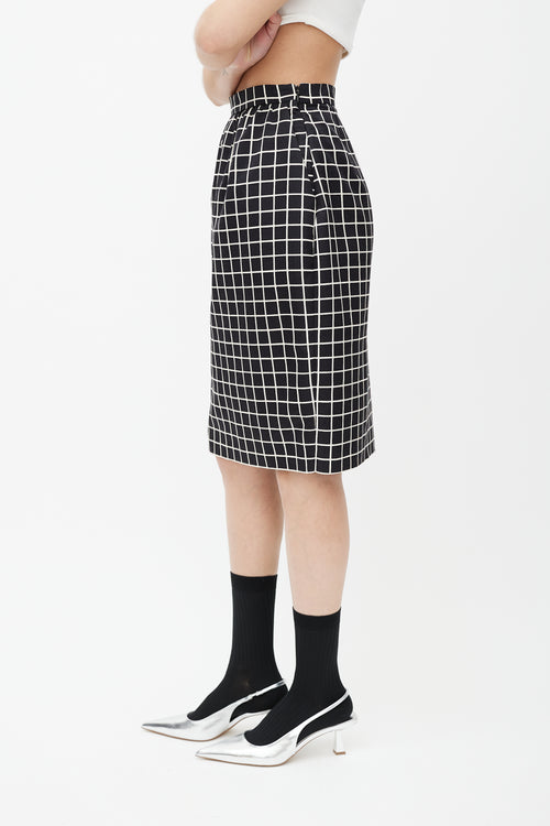 Prada Black 
White Windowpane Wool Skirt