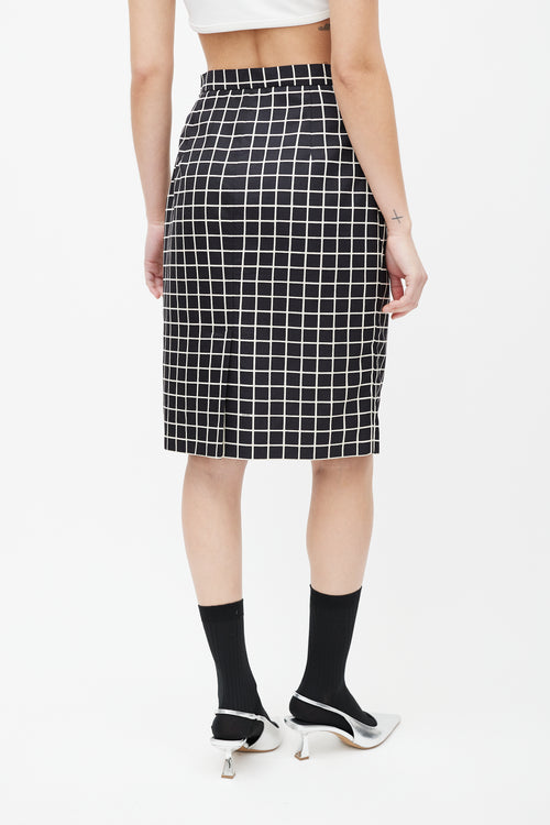 Prada Black 
White Windowpane Wool Skirt