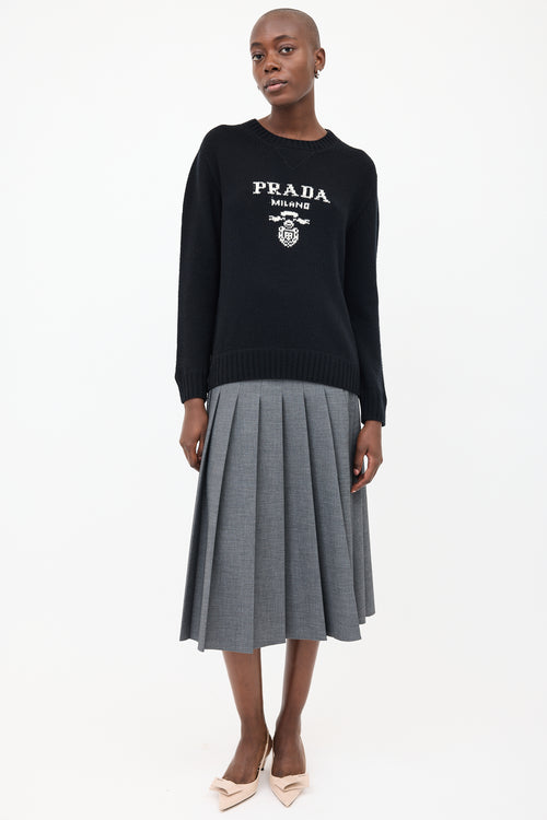 Prada Black 
White Wool 
Cashmere Logo Sweater