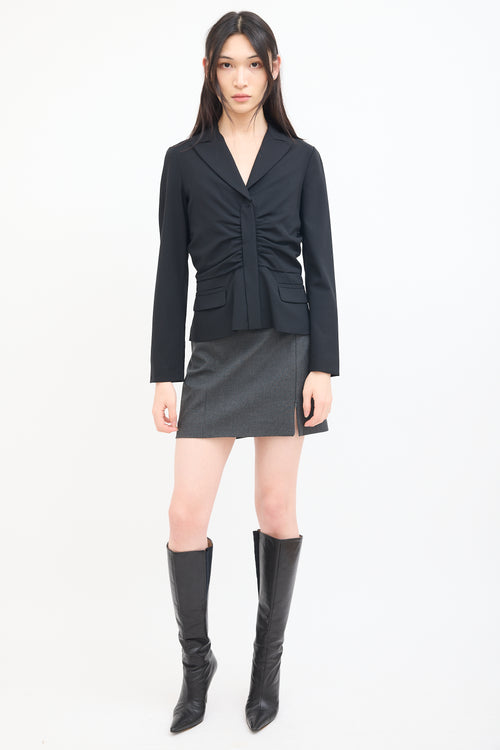 Prada Black Wool Gathered Blazer