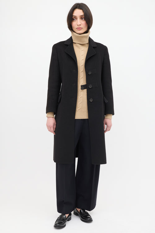 Prada Black Wool Mid Length Coat