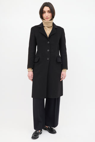 Prada Black Wool Mid Length Coat