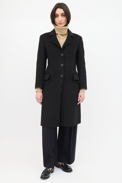 Prada Black Wool Mid Length Coat