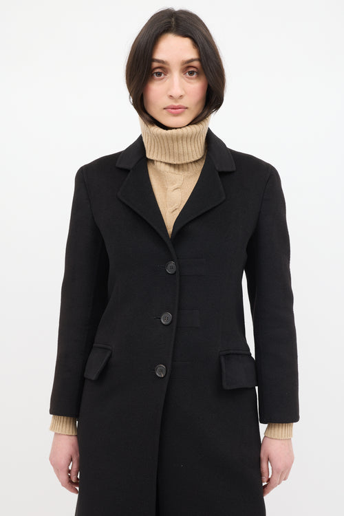 Prada Black Wool Mid Length Coat