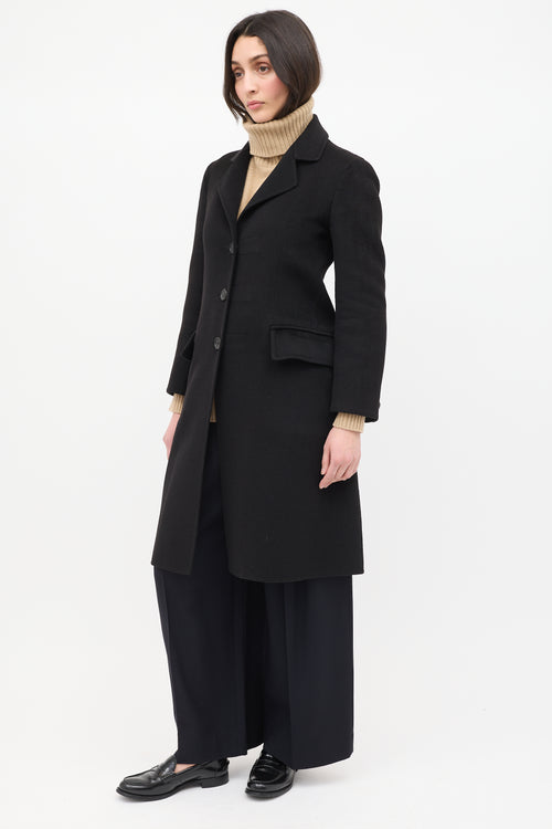 Prada Black Wool Mid Length Coat