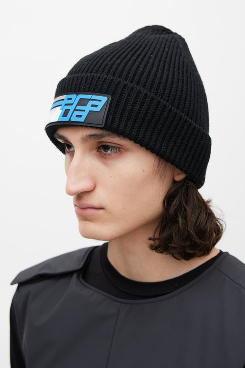 Prada Black Wool Logo Beanie