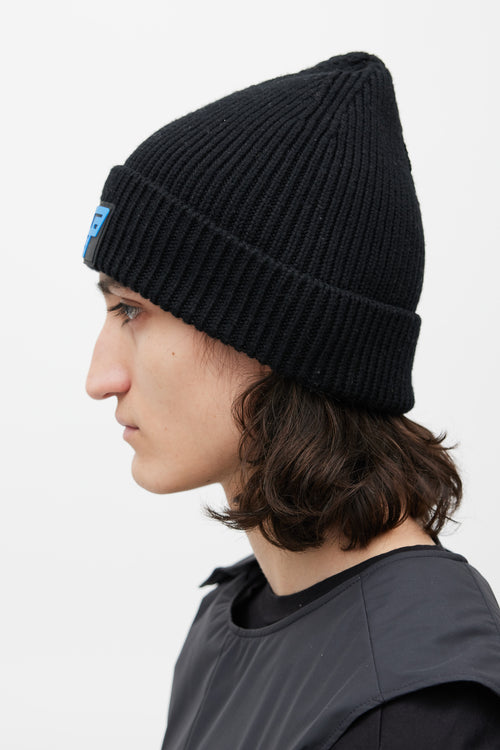 Prada Black Wool Logo Beanie