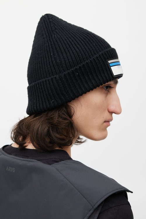 Prada Black Wool Logo Beanie