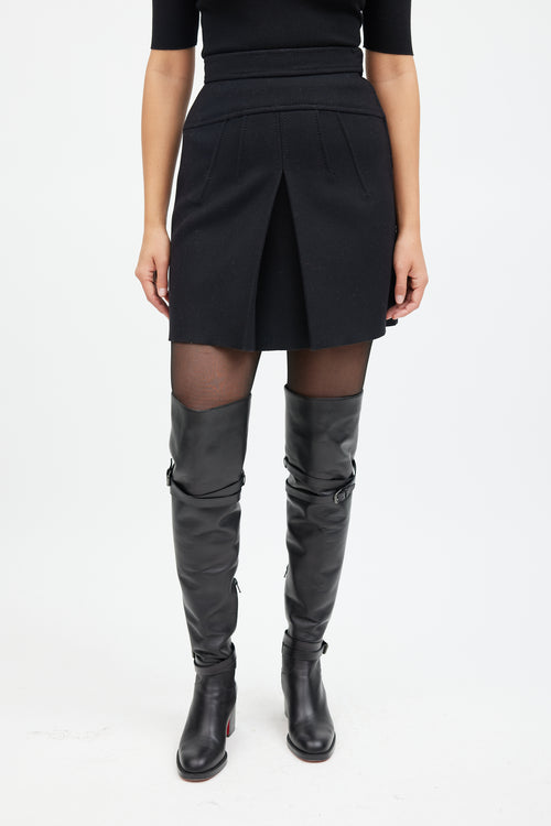 Prada Black Pleated Wool Mini Skirt