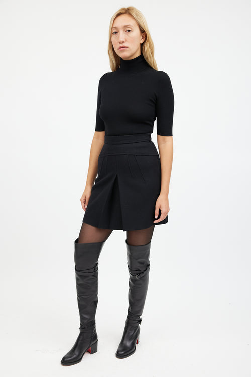 Prada Black Pleated Wool Mini Skirt