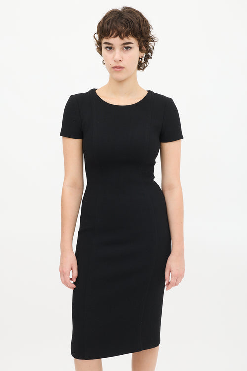 Prada Black Wool Short Sleeve Sheath Dress