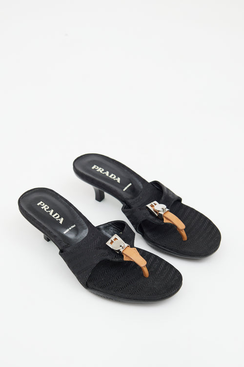 Prada Black Woven Logo T-Strap Sandal