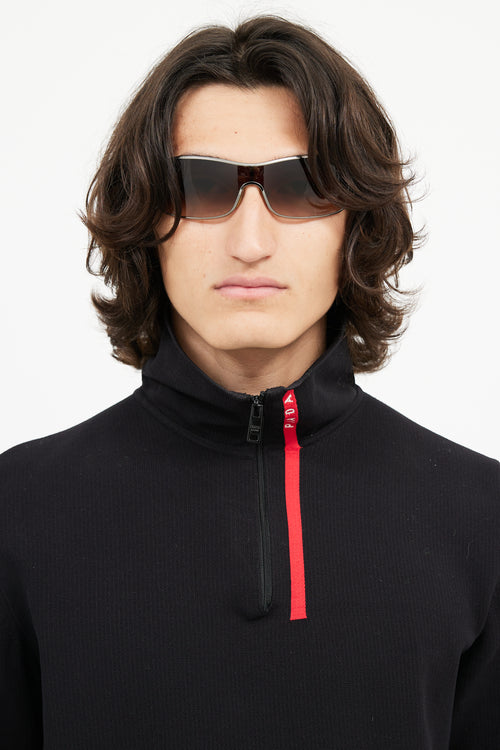 Prada Black Zip Logo Turtleneck