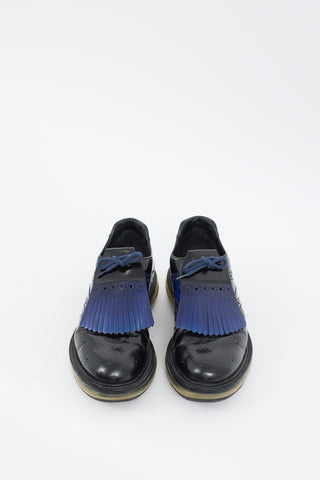 Prada Black 
Blue Leather Levitate Fringed Brogue