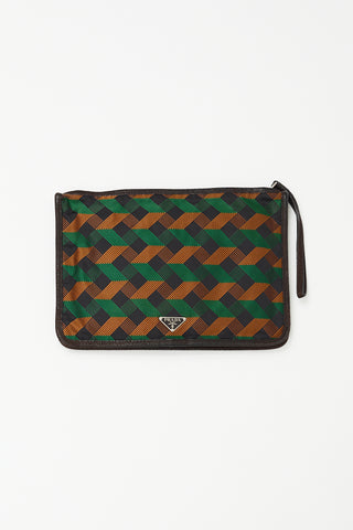 Prada Black 
Multi Nylon Printed Zip Pouch