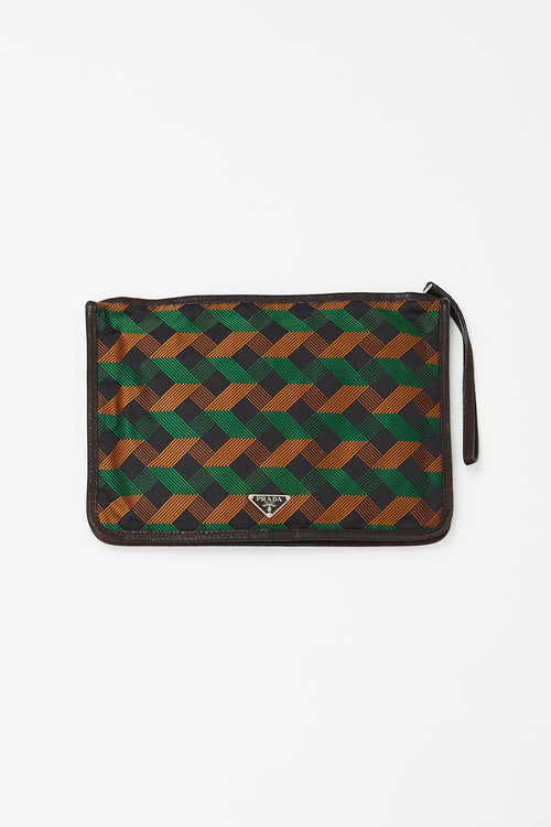 Prada Black 
Multi Nylon Printed Zip Pouch