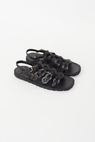 Prada Black Braided Strap Sandal