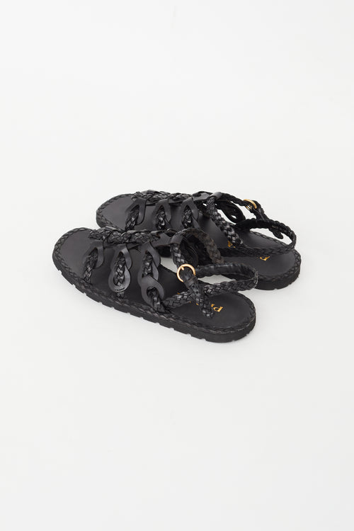 Prada Black Braided Strap Sandal