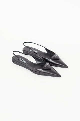 Prada Black Brushed Leather Slingback Flat