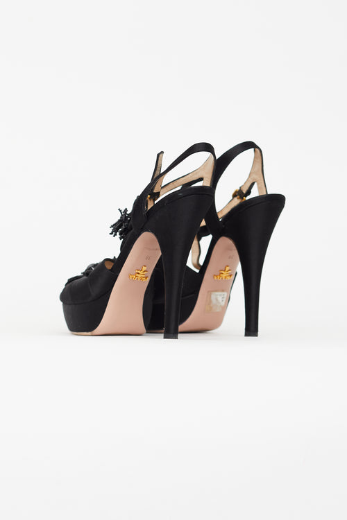 Prada Black Satin Floral Platform Pump