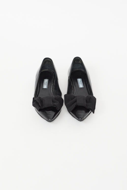 Prada Black Leather Bow Flat