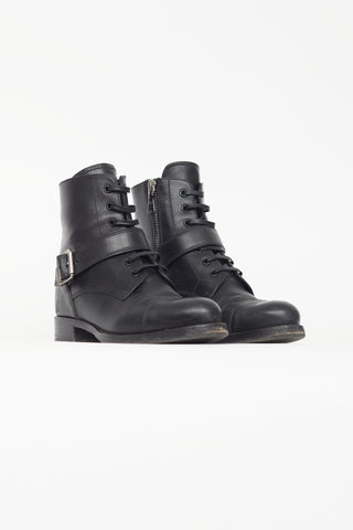 Prada Black Leather Buckle Boot