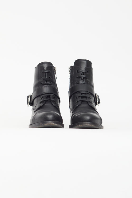 Prada Black Leather Buckle Boot