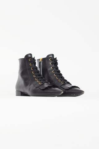 Prada Black Leather Kiltie Bootie