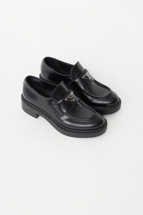 Prada Black Leather Logo Loafer