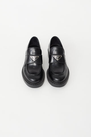 Prada Black Leather Logo Loafer