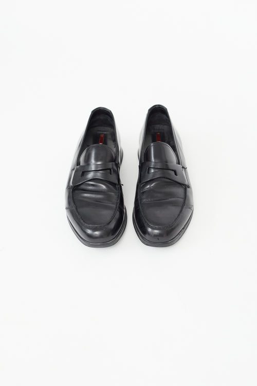 Prada Black Leather Penny Almond Toe Loafer