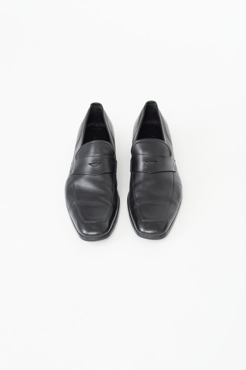 Prada Black Leather Penny Square Toe Loafer