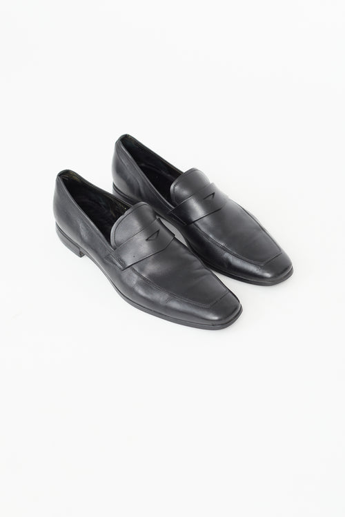 Prada Black Leather Penny Square Toe Loafer