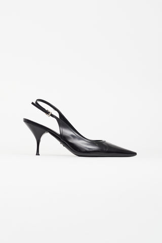 Prada Black Leather Slingback Heel