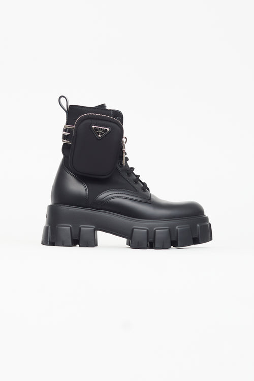 Prada Black Monolith Leather Lug Sole Boot