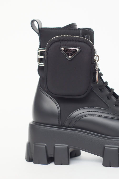 Prada Black Monolith Leather Lug Sole Boot