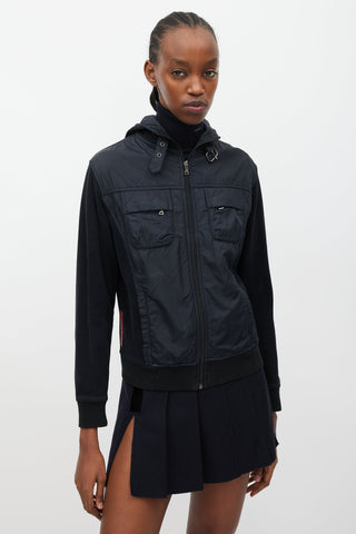 Prada Black Nylon 
Knit Hooded Jacket