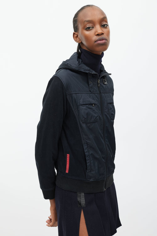 Prada Black Nylon 
Knit Hooded Jacket