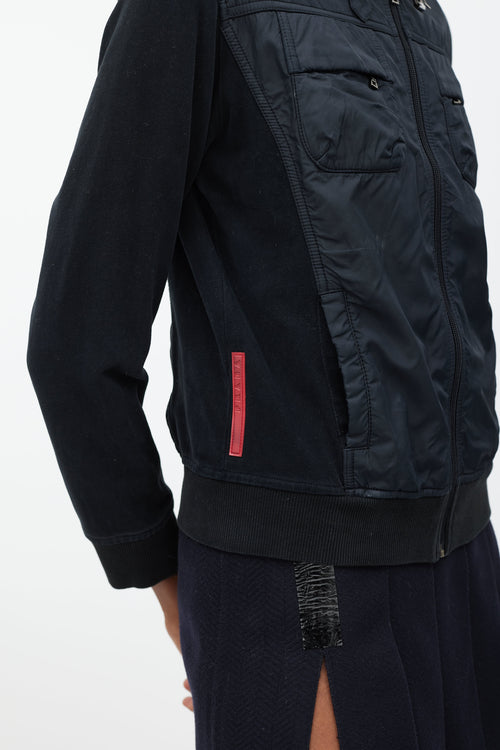 Prada Black Nylon 
Knit Hooded Jacket