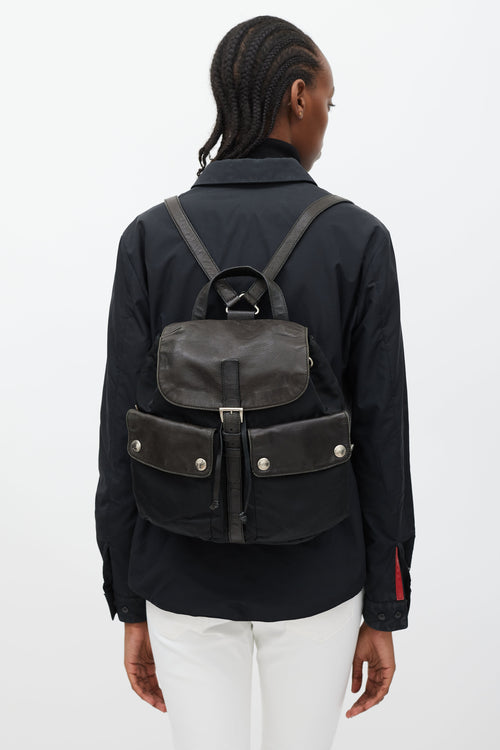 Prada Black Nylon 
Leather Backpack