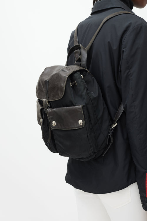 Prada Black Nylon 
Leather Backpack