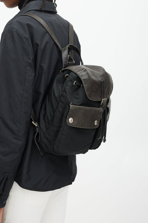 Prada Black Nylon 
Leather Backpack