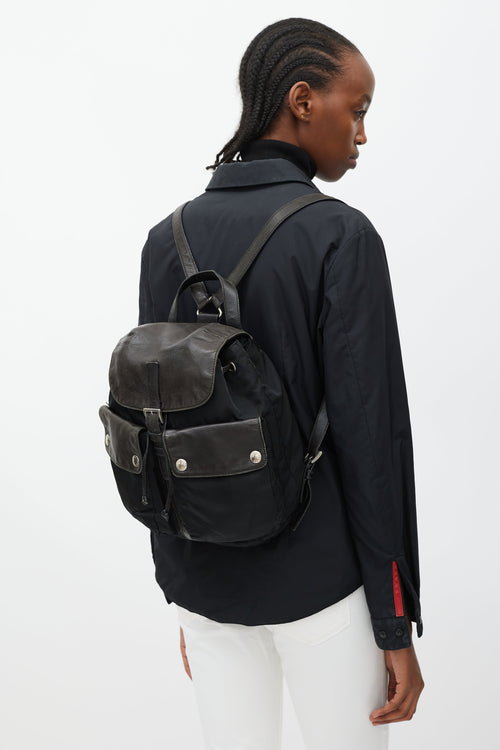 Prada Black Nylon 
Leather Backpack